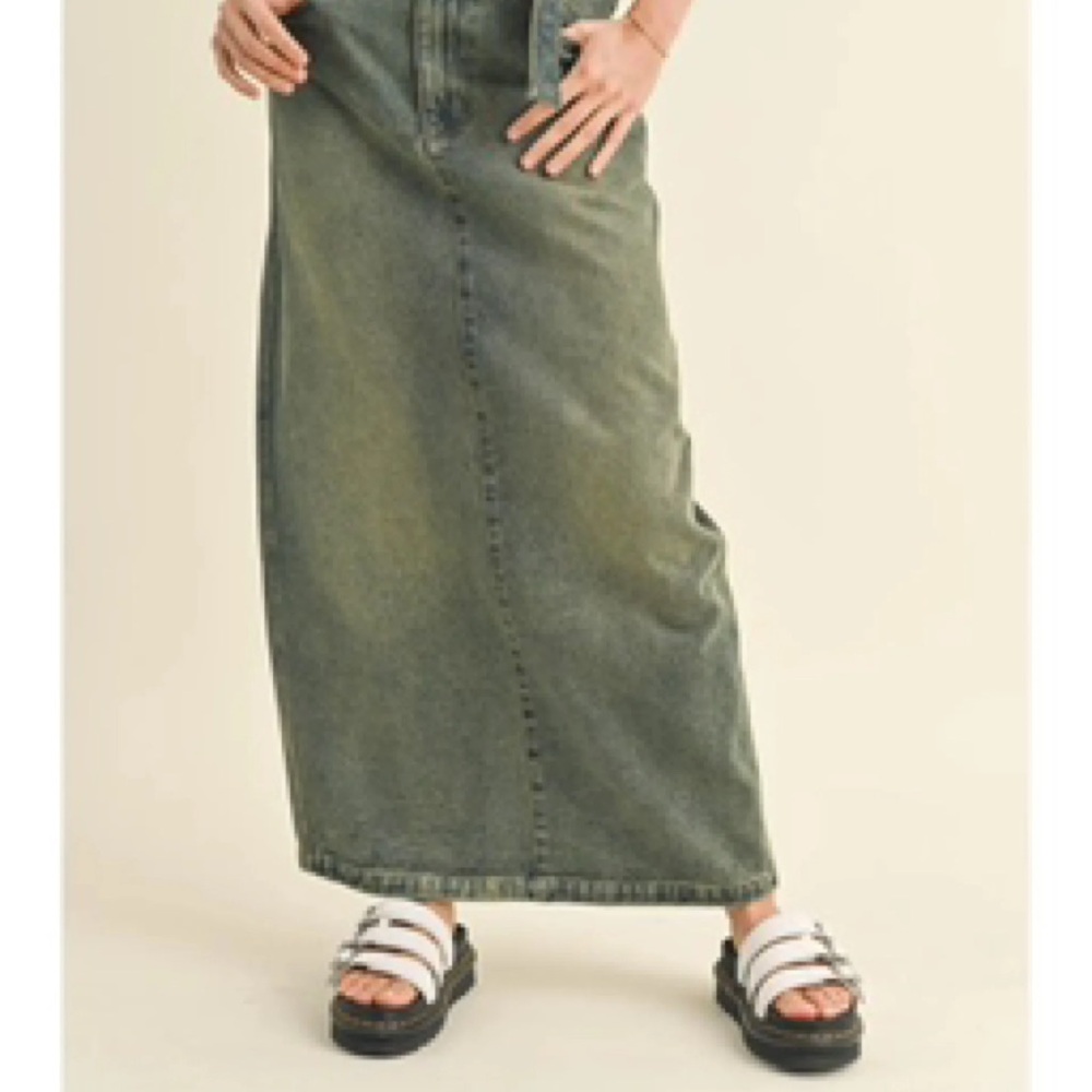 Vintage Wash Denim Maxi Skirt